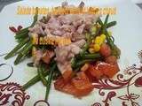 Salade tomates, haricots verts et lardons chaud