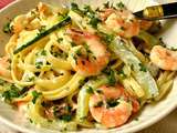 Linguine aux crevettes et concombre