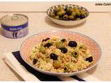 Comme un risotto de riz complet, aux olives noires et vertes et thon au citron