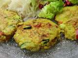 Galettes aux pois chiches et au riz basmati au poivron et courgette et aux épices sans gluten, sans lactose