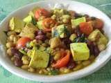 Poêlée de tofu aux haricots, épinards et tomates