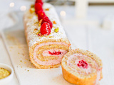 Bûche roulée pistache framboise