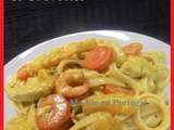 Linguines au Poulet, Curcuma, Crevettes et Ananas Frais