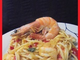 Spaghettis aux Légumes et Crevettes Flambées au Pastis