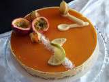 Entremet aux fruits de la passion, croustillant coco sur dacquoise au citron vert