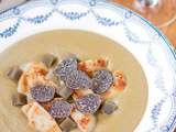 Velouté de lentilles vertes, boudin blanc truffé et truffes