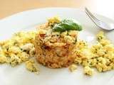 Risotto crèmeux au fromage, tomates séchées et oeuf brouillé