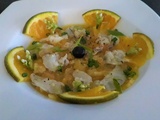 Carpaccio parfumé de crevettes aux oranges chocolat