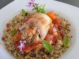 Pilons de poulet farcis, quinoa , concassée de tomates