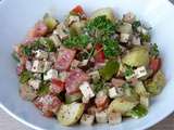 Salade pommes de terre, tomates, tofu fumée