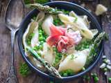 Conchiglionis asperges, petits pois et jambon d’Auvergne