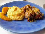 Boulettes de veau à la pancetta, oignon caramélisé et polenta à l’orange