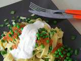 Tagliatelles aux pois verts et oranges