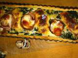 Quiche épinards , bacon, raclette et oeufs de caille