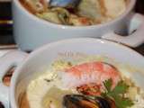 Ravioles saumon /oseille et leurs nage de fruits de mer