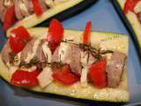 Tomate, mozzarella, andouillette dans une courgette