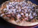 Pizza aux poireaux, cabillaud et crevettes