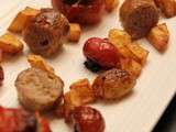 Saucisse, tomates et radis cuit