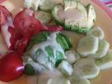 Assiette légère avocats, tomates, concombres et vinaigrette au noix