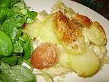 Gratin pommes de terre, choux-fleur et saucisses de toulouse