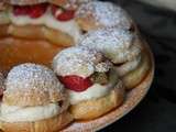 Paris-Brest vanille ultra, fraises et pistache