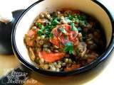 Lentilles vertes du Puy à la tomate et diots au vin blanc