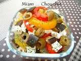 Salade a l’ aubergine, poivrons grilles et feta