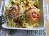 Saltimbocca de poulet , tagliatelles et tomates confites