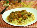 Boulettes de Veau aux champignons et poivrons sauce Courgettes et Tomates & Spaghettis