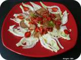 Carpaccio de Fenouil, Tartare de Fraises, Poutargue de Thon et Vinaigrette Fruitée