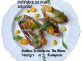 Poitrine de cochon mijotée, vinaigre, kumquat et endives