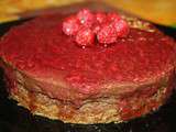 Gateau mousse chocolat / framboises, vague de coquelicots