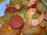 Pommes de terre au chorizo et aux crevettes