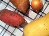 Potage de patates douces, courge musquée et ses garnitures