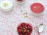 Mousse de yaourt et son coulis de framboises