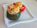 Courgettes et tomates farcies aux restes de risotto (Zucchini and tomatoes stuffed with leftover risotto)