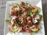 Salade de figues chaudes mozzarella, miel et tomates jaunes (Mozzarella salad with warm figs, honey and yellow tomatoes)