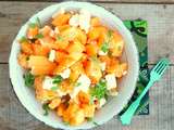 Salade de melon, feta, sirop d'érable et basilic.(Melon salad with feta, mapple syrup and basil)