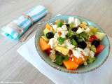 Salade fraîche pour l'été (melon, pastèque, concombre, feta, céleri, pomme, coriandre) (Fresh salad for summer (melon, watermelon, cucumber, feta, celery, apple, coriander))