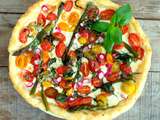 Tarte printanière asperges, tomates cerises, mozzarella (Spring tart with cherry tomatoes, asparagus and mozzarella)