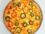 Tarte rose de légumes (carottes et courgettes) à la moutarde et au vieux cheddar (Rose vegetable pie (carrots and zucchini) with mustard and old cheddar)