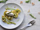 Asparagus tortellini with tarragon gremolata, olive oil and lemon and herb whipped cream // Tortellini aux asperges, gremolata à l'estragon, huile d'olive et chantilly aux herbes et au citron