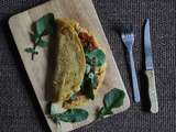 Chickpea omelette with ajvar, sundried tomatoes and rocket // Omelette à la farine de pois chiches, ajvar, tomates séchées et roquette