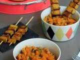 Curry de courge butternut aux pois chiches et brochettes de tofu