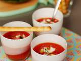 Gaspacho pastèque-tomates au thym citron et à la feta