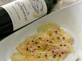 Carpaccio de lotte aux fruits de la passion, Château de Rochemorin blanc 2017