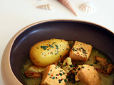 Curry de poissons et pommes de terre, bouillon gingembre, citronnelle et coco