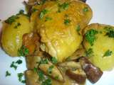 Poulet mijoté, cèpes et pommes de terre fondante