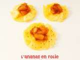 Carpaccio d'ananas et ananas poêlé au caramel et gingembre