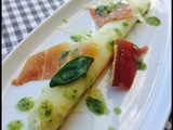 Asperges, basilic, parmesan et jambon cru